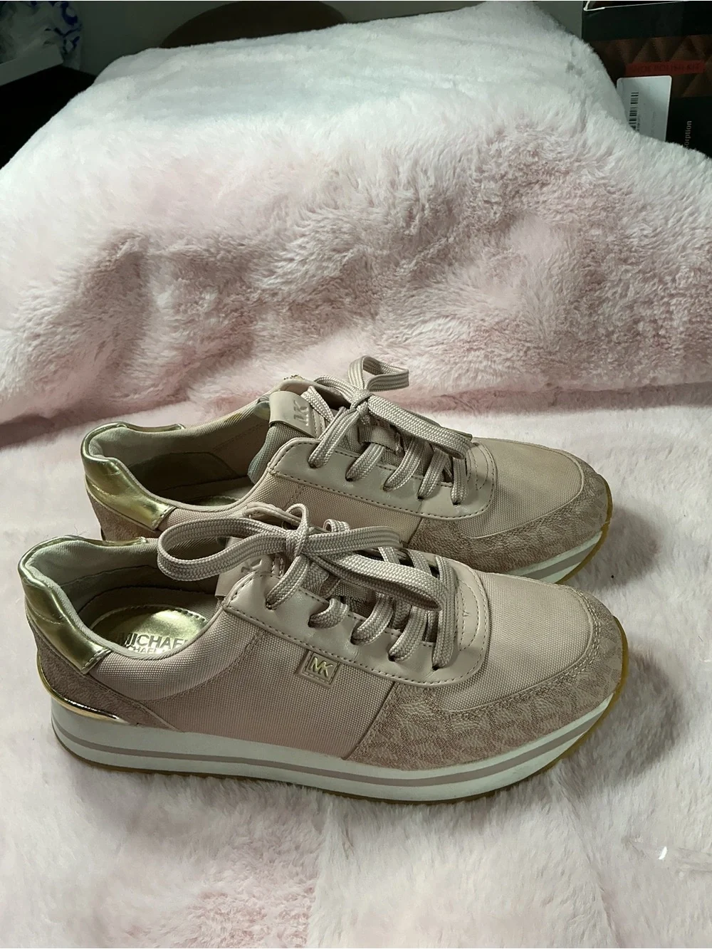 Michael Kors Blush Pink Lace-Up Sneakers with Gold Accent B14